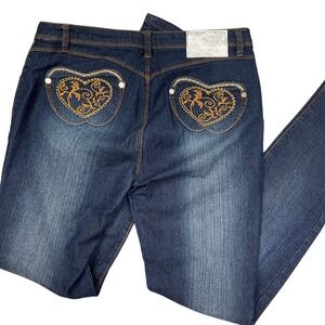 Apple Bottoms Jeans Women 9/10 Blue Skinny Distressed McBling Glam Heart Y2K